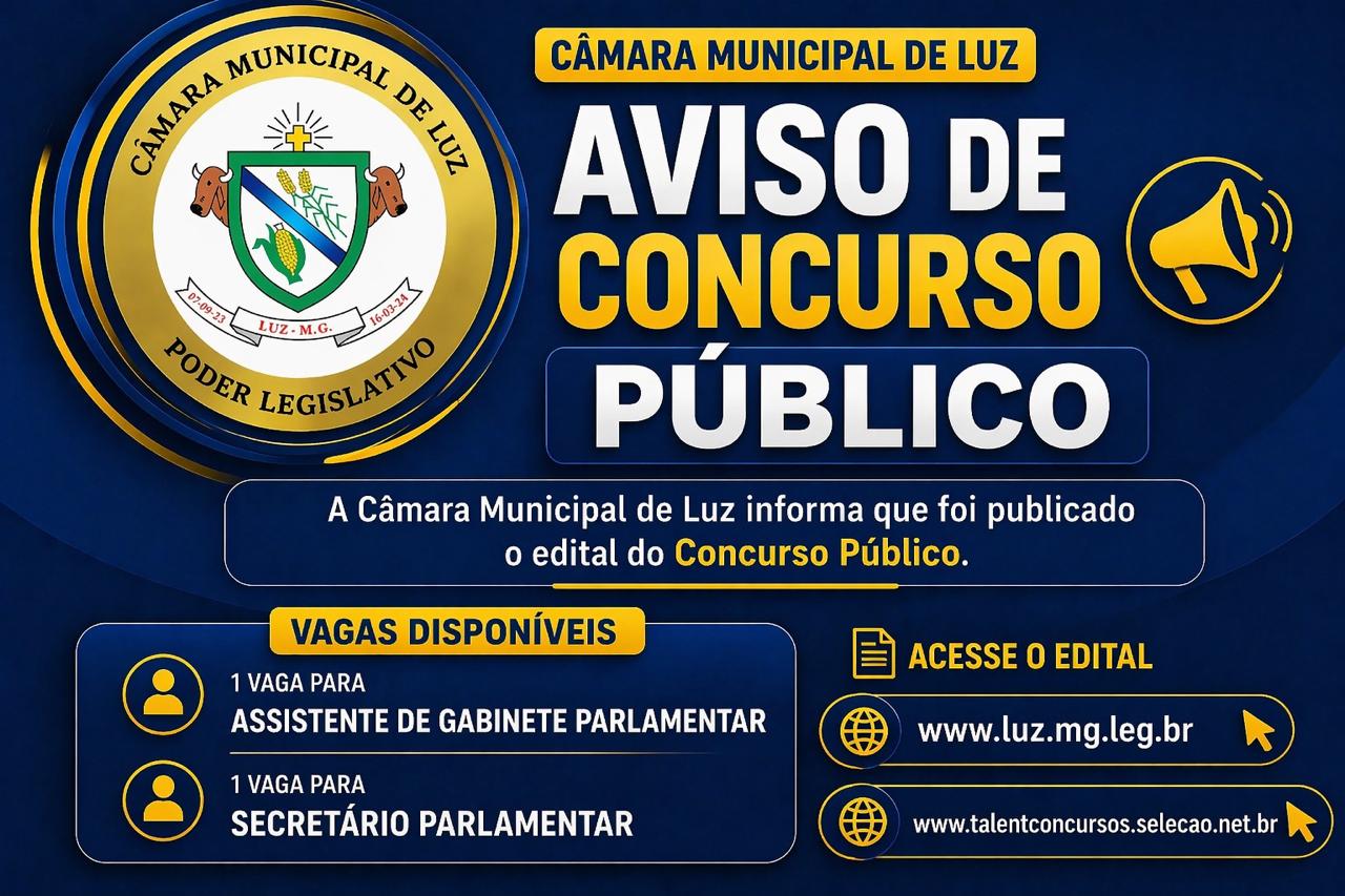 A Câmara Municipal informa que foi publicado o edital do concurso público.