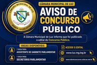 A Câmara Municipal informa que foi publicado o edital do concurso público.