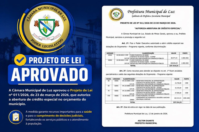 Câmara aprova recursos para fortalecer atendimentos de saúde em Luz